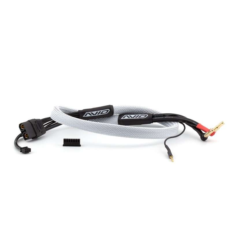 AVID R/C COLOUR CODED 2S BALANCE CHARGE LEAD – XT90 TO 4MM/5MM PLUGS – 2 FOOT (WHITE)
