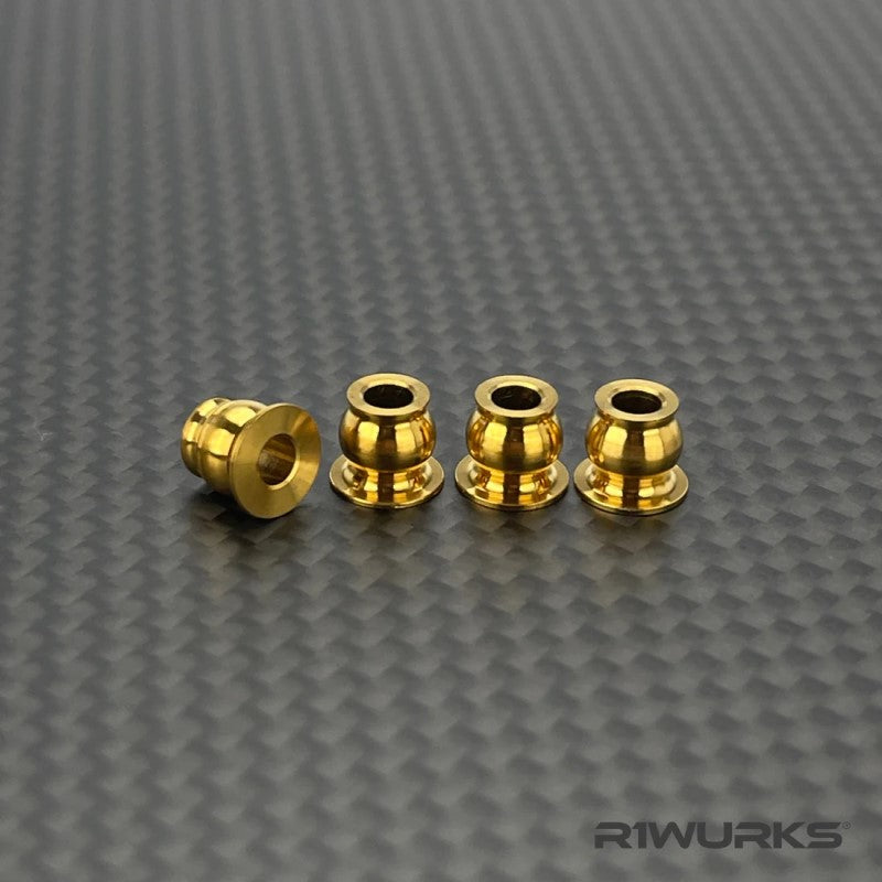 R1 WURKS – TITANIUM LOWER SHOCK PIVOT BALLS – TINI COATED FINISH – 4PCS (ALL AE VEHICLES)