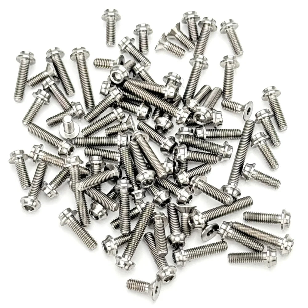 R1 Wurks – Titanium Upper screw set with lower shock mount screws – 96 pcs (R1B Carpet Spec)