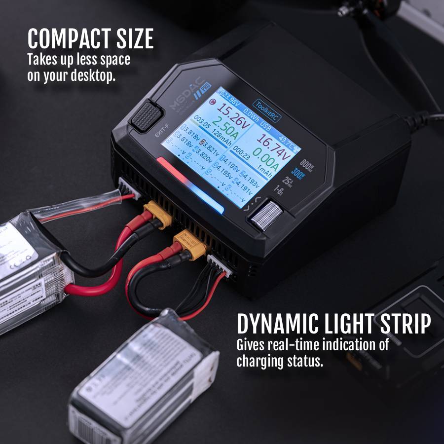 TOOLKIT RC – M6DAC V2 – 0.1-16.0AMP 400W MULTI-CHEMISTRY 240V AC/12V DC 2 CHANNEL CHARGER AND DISCHARGER WITH 65A FASTCHARGE (1-6S LIPO OR 1-16S NIXX)
