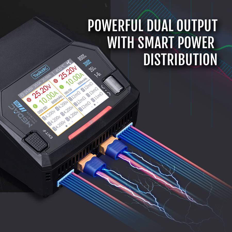 TOOLKIT RC – M6DAC V2 – 0.1-16.0AMP 400W MULTI-CHEMISTRY 240V AC/12V DC 2 CHANNEL CHARGER AND DISCHARGER WITH 65A FASTCHARGE (1-6S LIPO OR 1-16S NIXX)