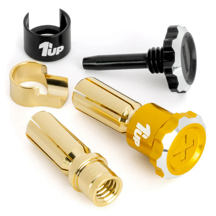 1UP LOCKDOWN ADJUSTABLE BULLET PLUGS – 5MM – GOLD/BLACK (PR)