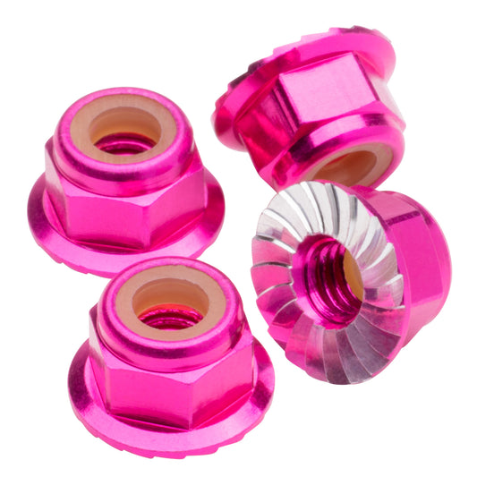 1UP RACING – PREMIUM M4 FLANGED AND SERRATED LOCKNUTS – PINK (4)