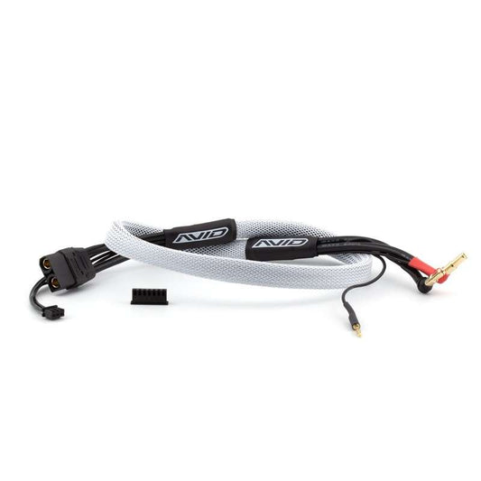 AVID R/C COLOUR CODED 2S BALANCE CHARGE LEAD – XT90 TO 4MM/5MM PLUGS – 2 FOOT (WHITE)