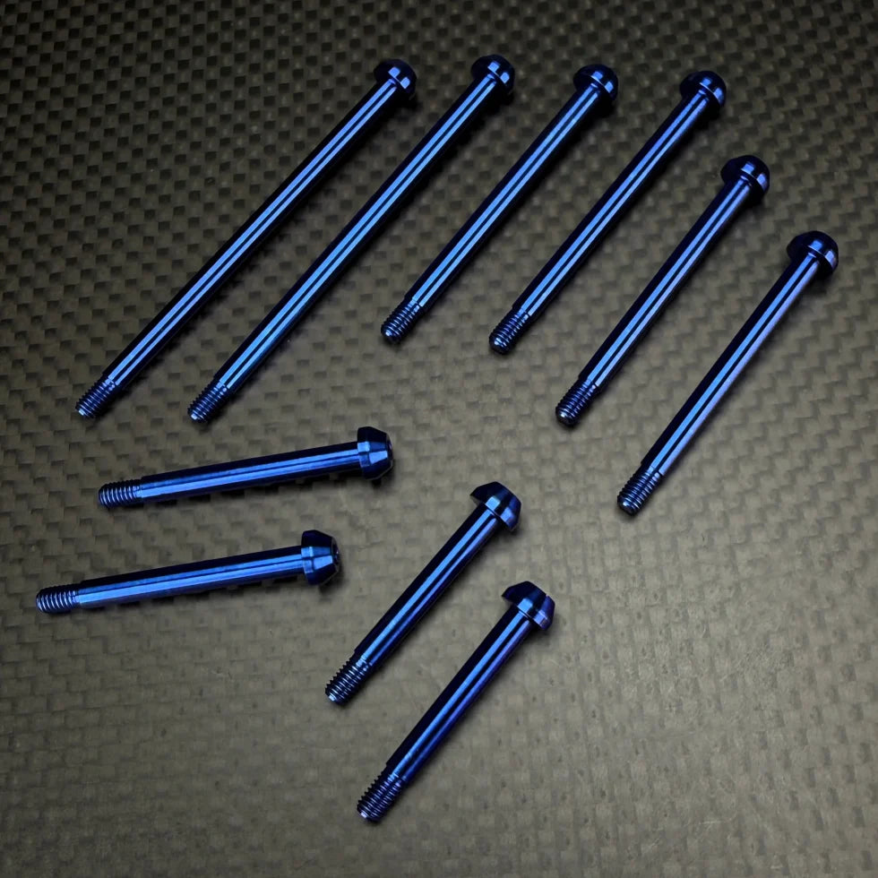 R1 Wurks – Titanium hinge pin set – blue anodised – 10 pcs (AE RC10 Series)