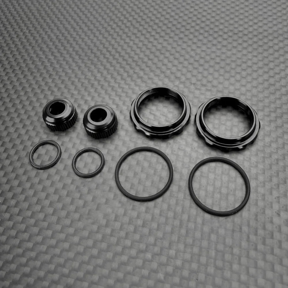 R1 Wurks – Black 7075 T6 Aluminium Shock Bottom Cap and Preload Collars – 2pcs each (R1B)